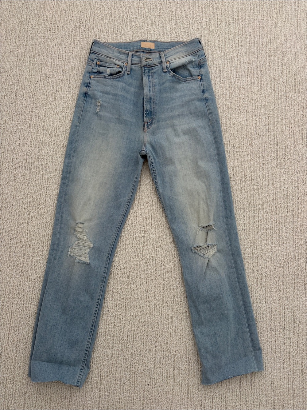 MOTHER Light Wash Relaxed Ripped Jeans